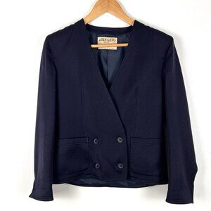 VTG Jaeger Navy Short Cropped Double Breasted Wool Blazer Jacket Sz 6 Preppy